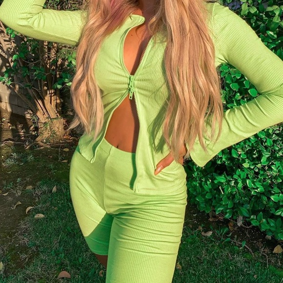 Tops - Lime Biker Short & shirt SET 🤍 Never Worn 🤍